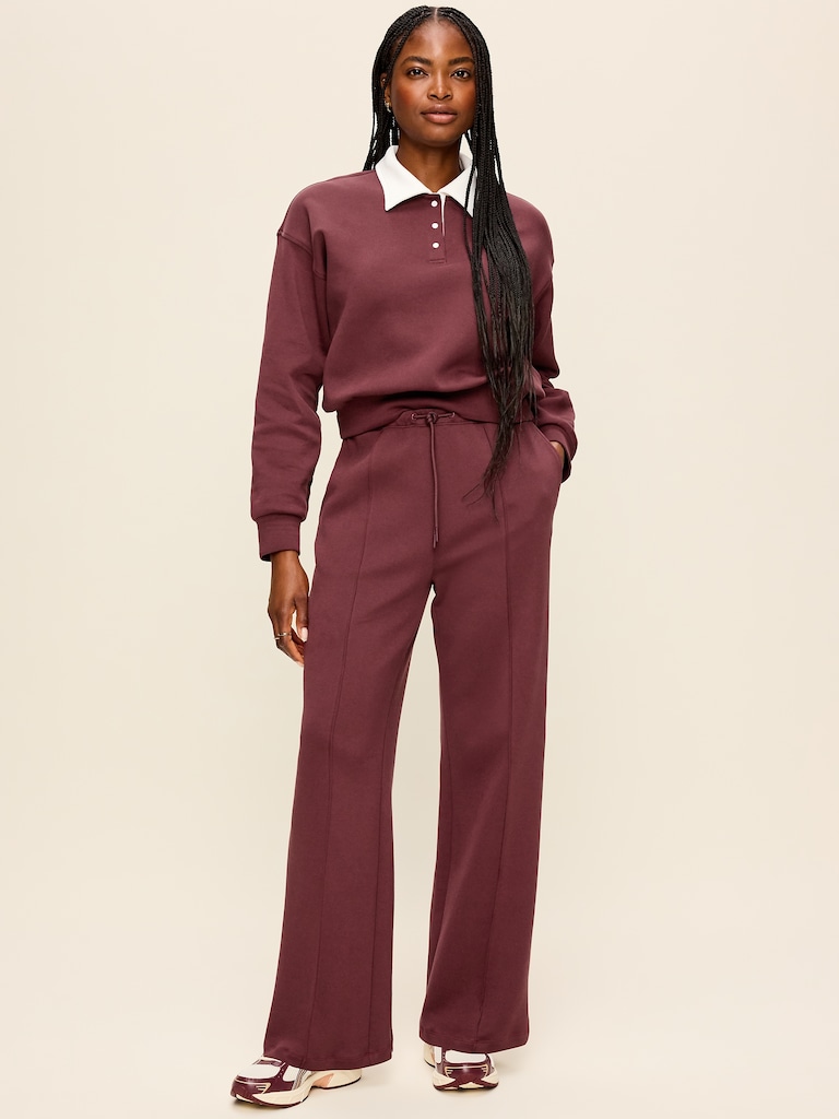 Mid-Rise Dynamic Fleece Textured Wide-Leg Sweatpants