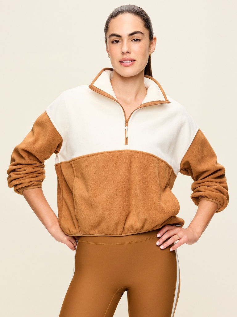 Oversized Half-Zip Cropped Fleece Sweatshirt