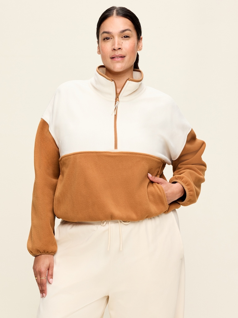 Oversized Half-Zip Cropped Fleece Sweatshirt