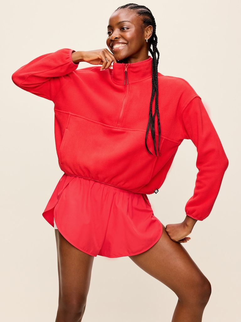 Oversized Half-Zip Cropped Fleece Sweatshirt