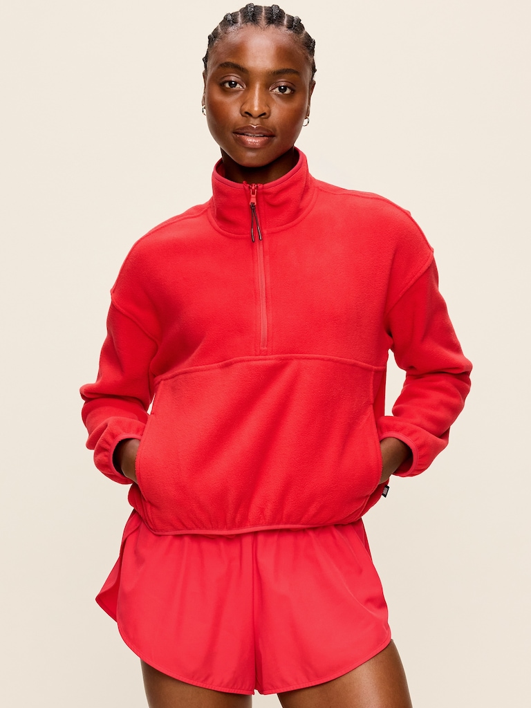 Oversized Half-Zip Cropped Fleece Sweatshirt