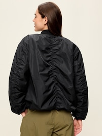 Water-Resistant Oversized Bubble-Hem Zip Bomber Jacket