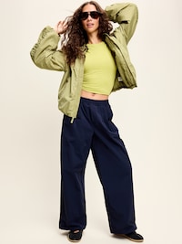 Water-Resistant Oversized Bubble-Hem Zip Bomber Jacket