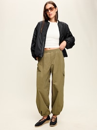 Water-Resistant Oversized Bubble-Hem Zip Bomber Jacket
