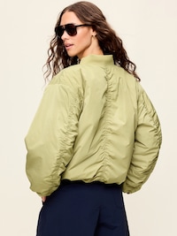 Water-Resistant Oversized Bubble-Hem Zip Bomber Jacket