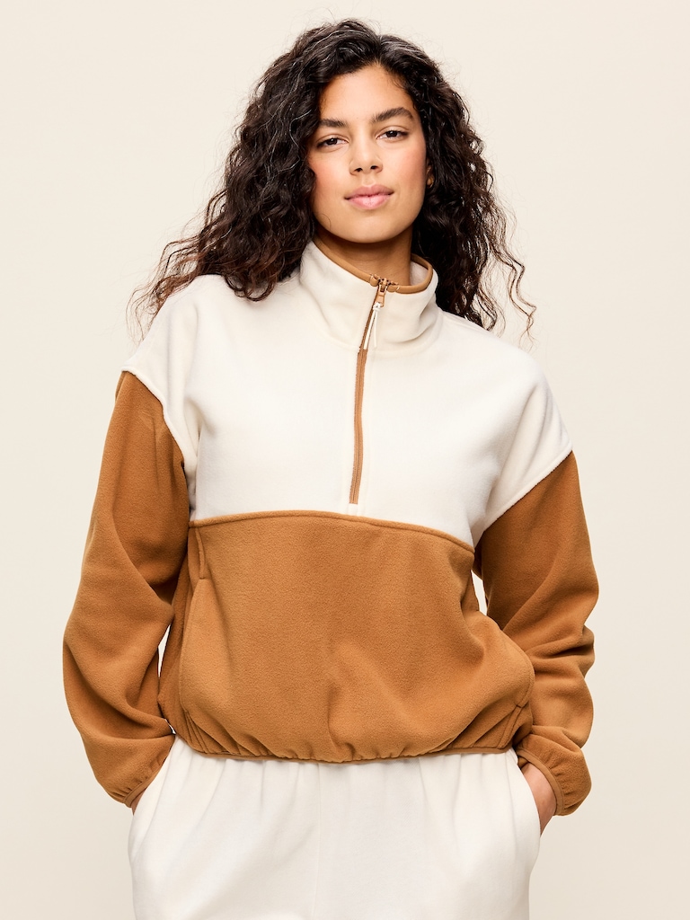 Oversized Half-Zip Cropped Fleece Sweatshirt