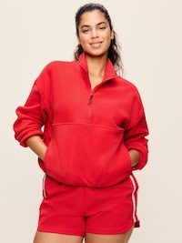 Oversized Half-Zip Cropped Fleece Sweatshirt