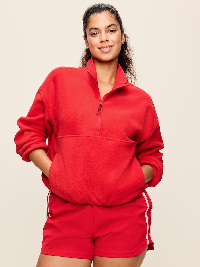 Oversized Half-Zip Cropped Fleece Sweatshirt