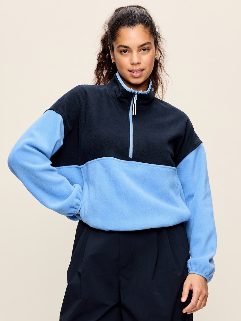 Oversized Half-Zip Cropped Fleece Sweatshirt