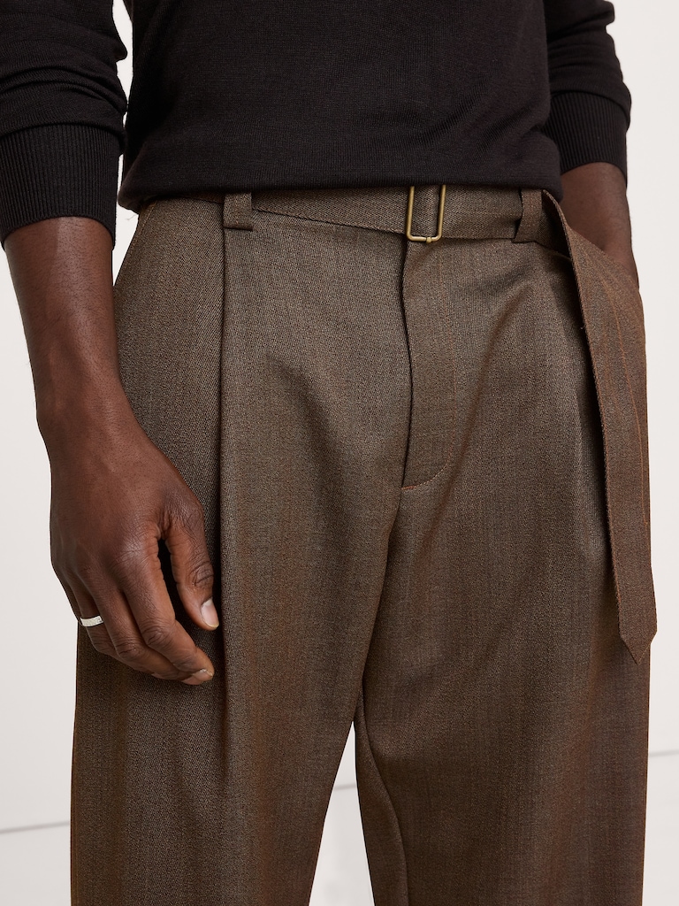 Loose Belted Twill Dress Pant