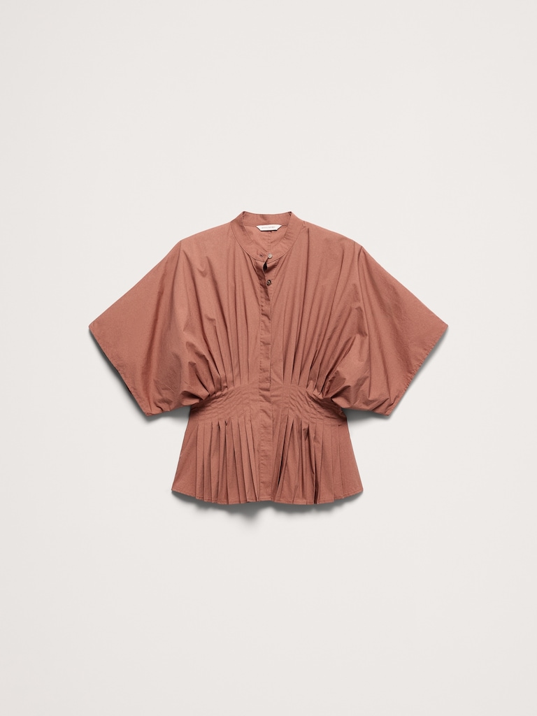 Haut à taille plissée en popeline de coton