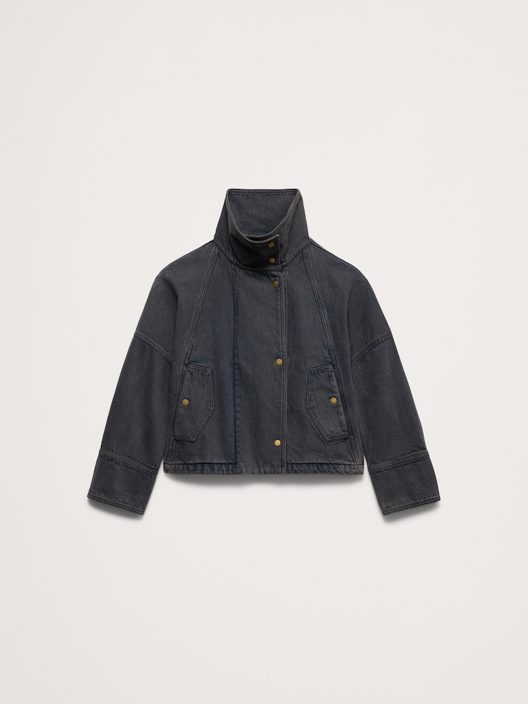 Cropped Denim Trench Coat