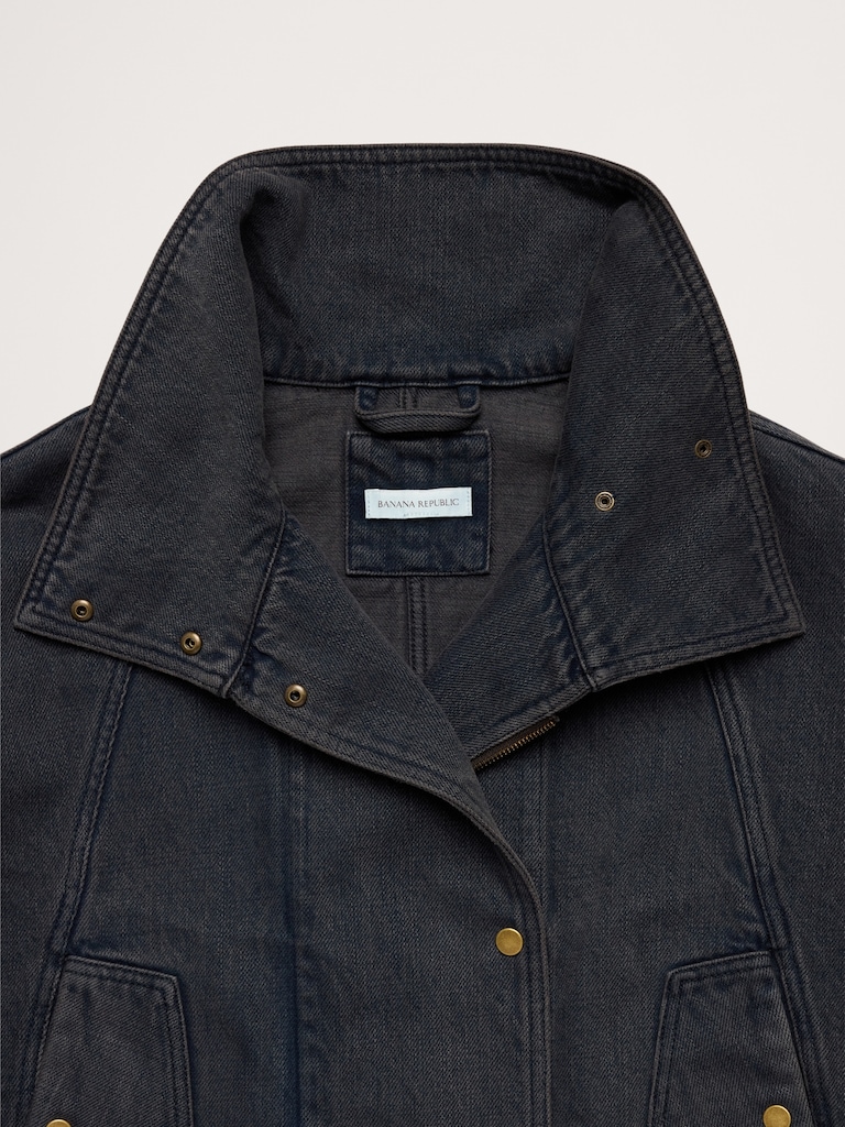 Cropped Denim Trench Coat