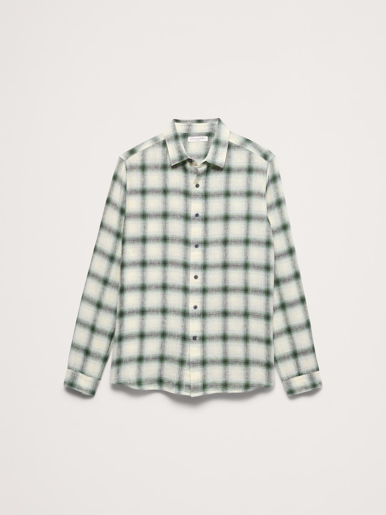 Standard-Fit Plaid Linen-Cotton Shirt