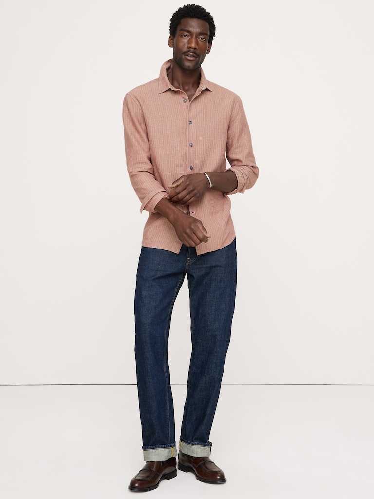 Standard-Fit Textured Linen-Cotton Shirt