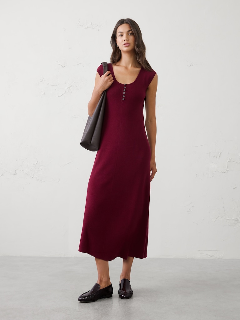 Cotton Ribbed Midi Sweater Dress