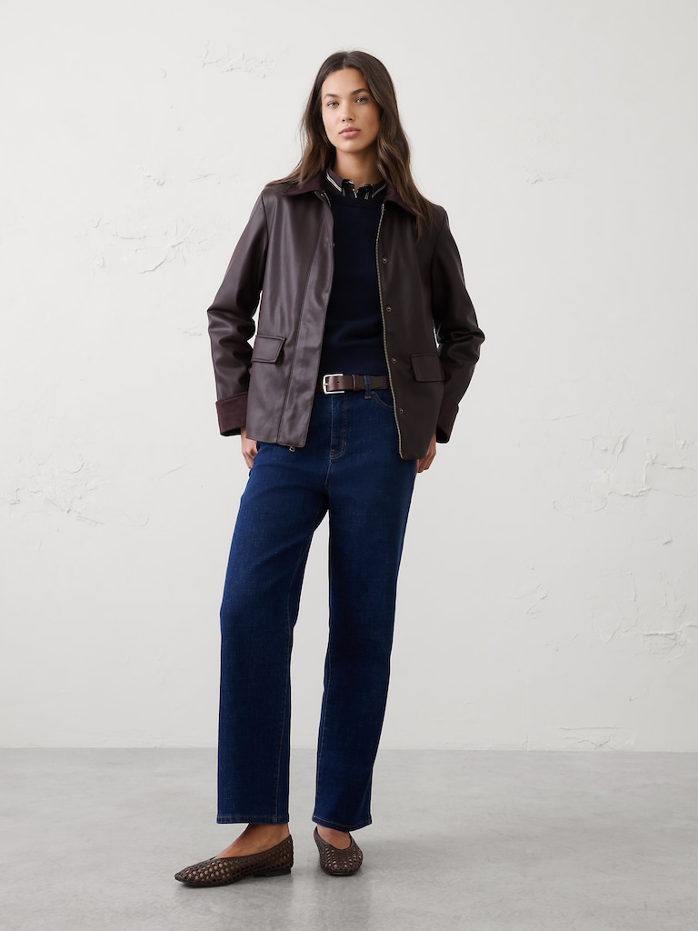 Vegan Leather with Vegan Suede Trim Jacket