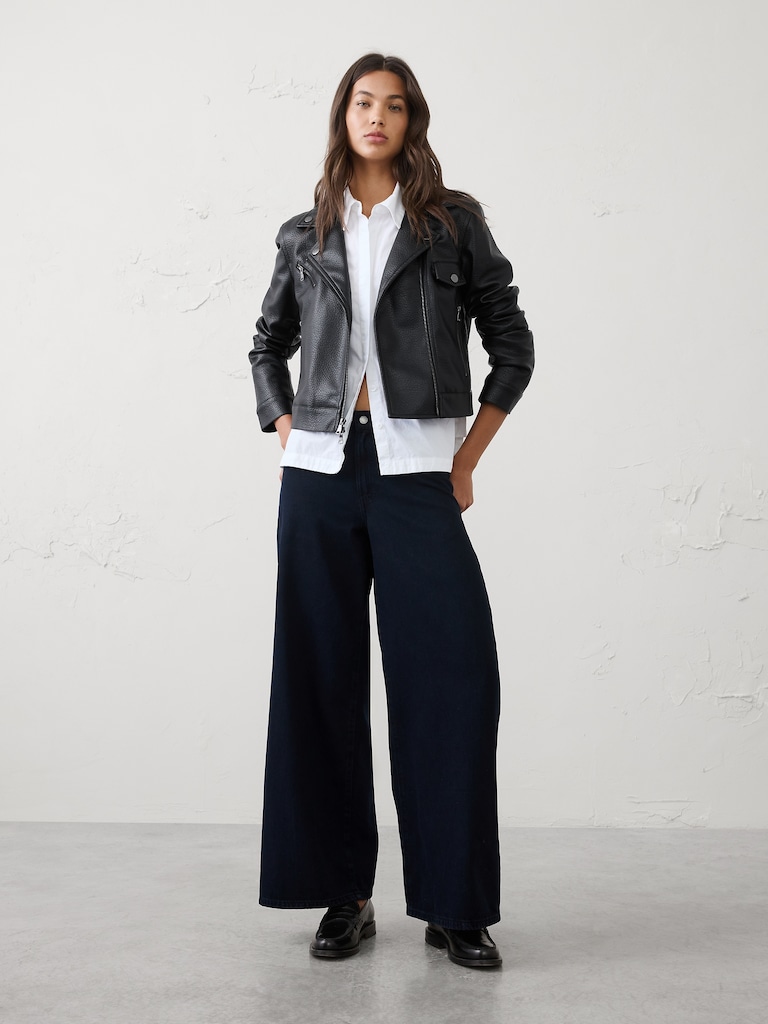 Vegan Leather Cropped Moto Jacket