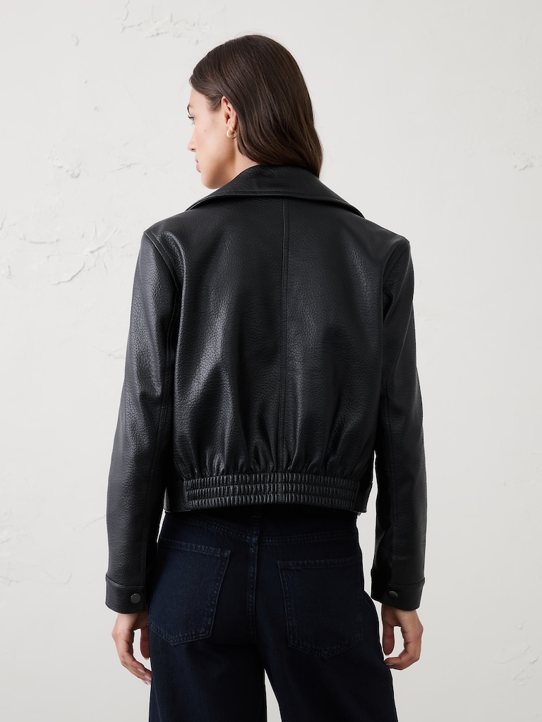 Vegan Leather Cropped Moto Jacket