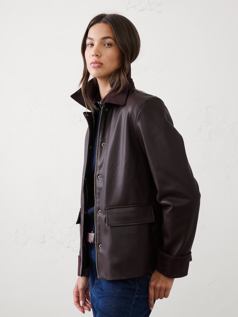 Vegan Leather with Vegan Suede Trim Jacket