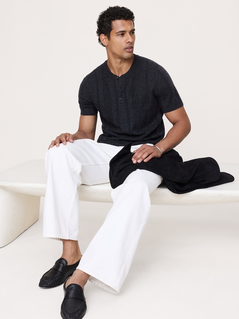 Merino Short-Sleeve Henley Sweater
