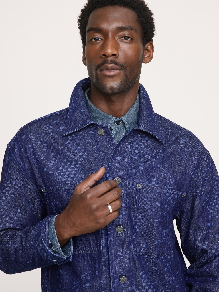 Relaxed-Fit Italian Printed Denim Shirt