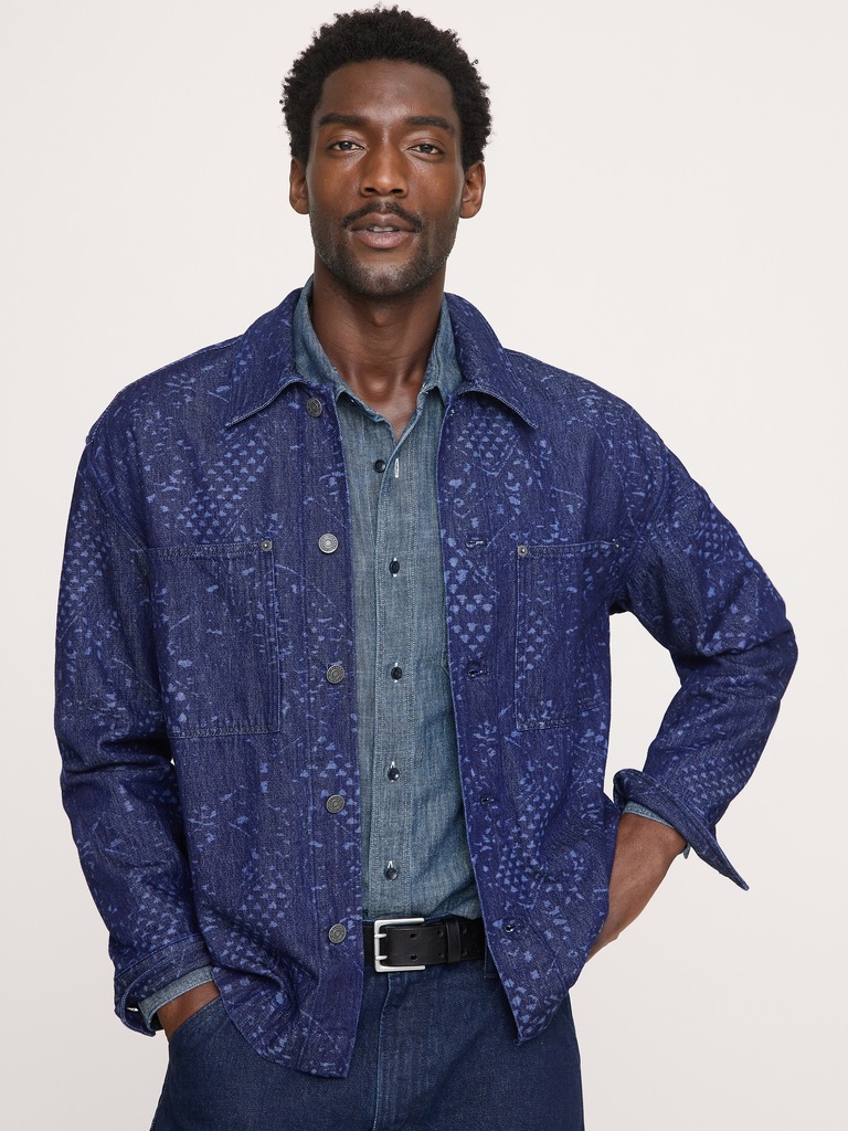 Relaxed-Fit Italian Printed Denim Shirt