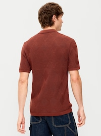 Mixed-Stitch Polo Sweater