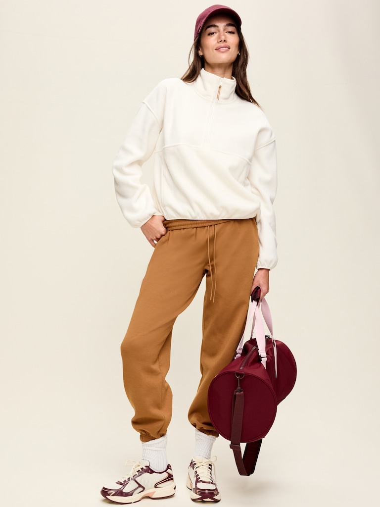 Oversized Half-Zip Cropped Fleece Sweatshirt