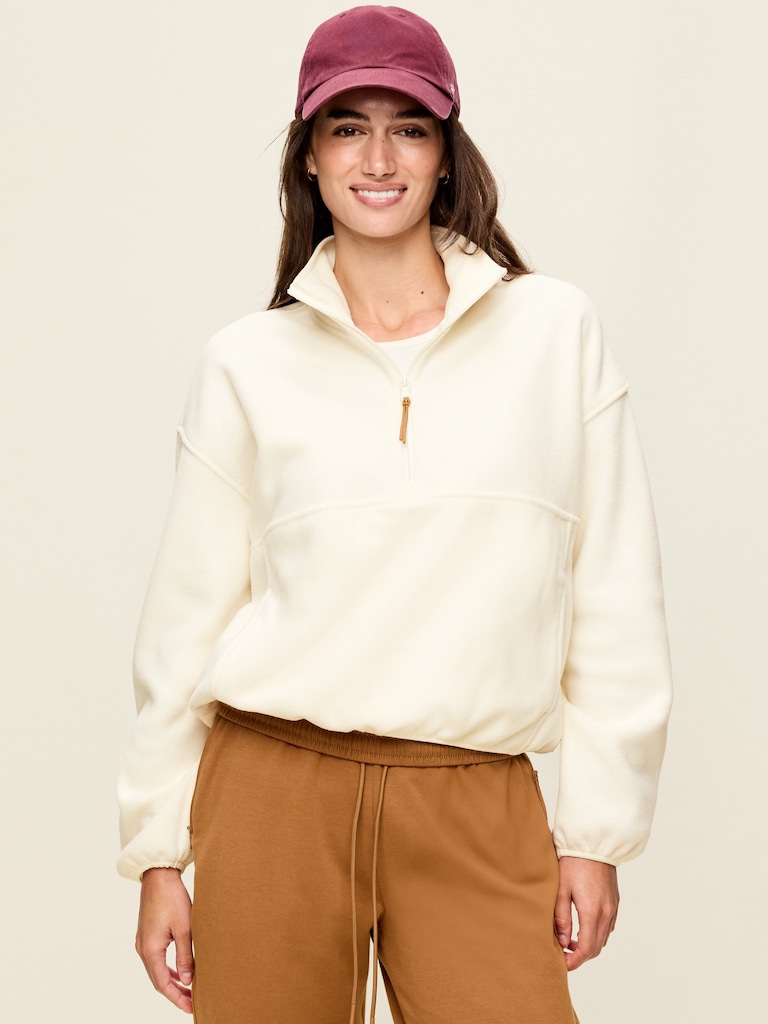 Oversized Half-Zip Cropped Fleece Sweatshirt