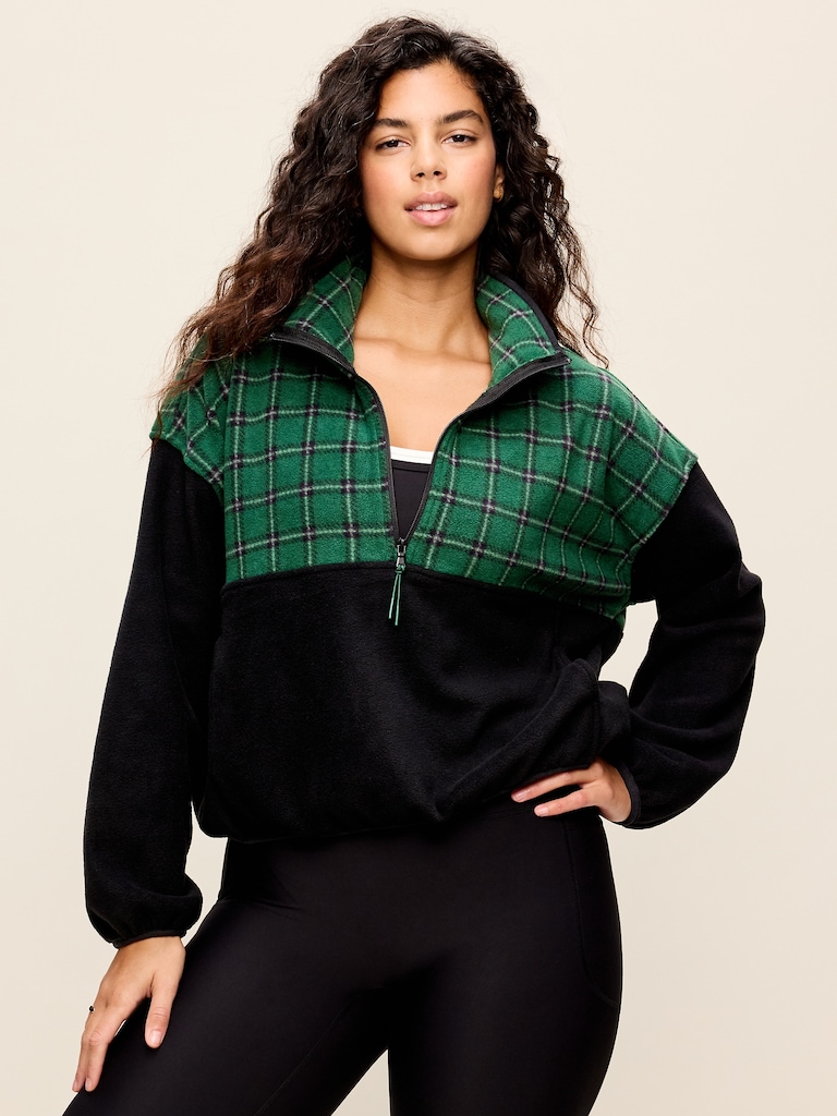 Oversized Half-Zip Cropped Fleece Sweatshirt