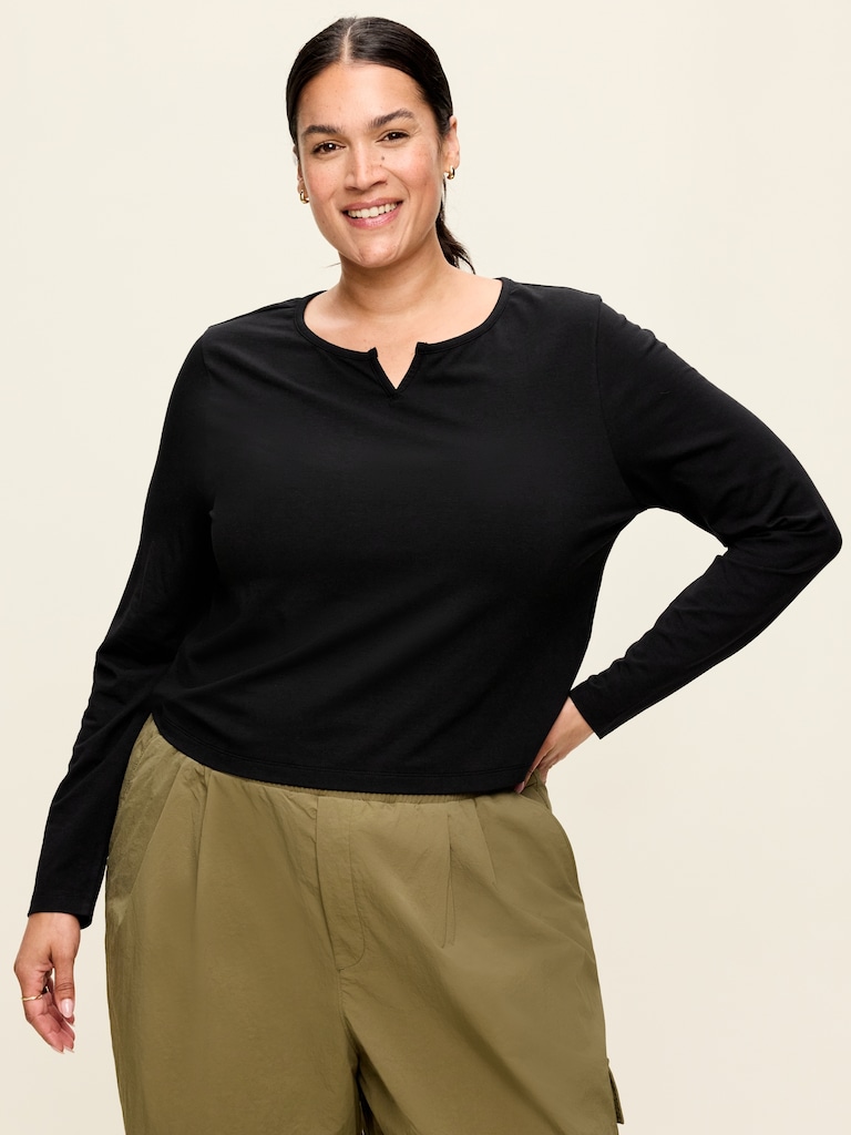 Long-Sleeve Split-Neck Top