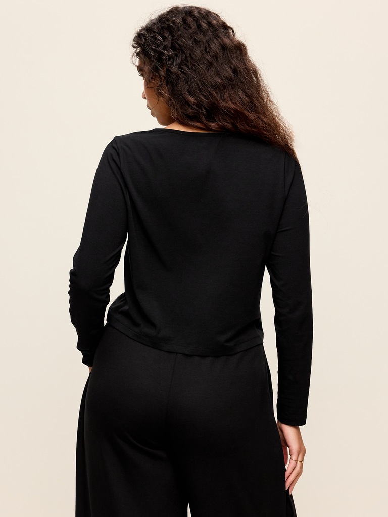 Long-Sleeve Split-Neck Top