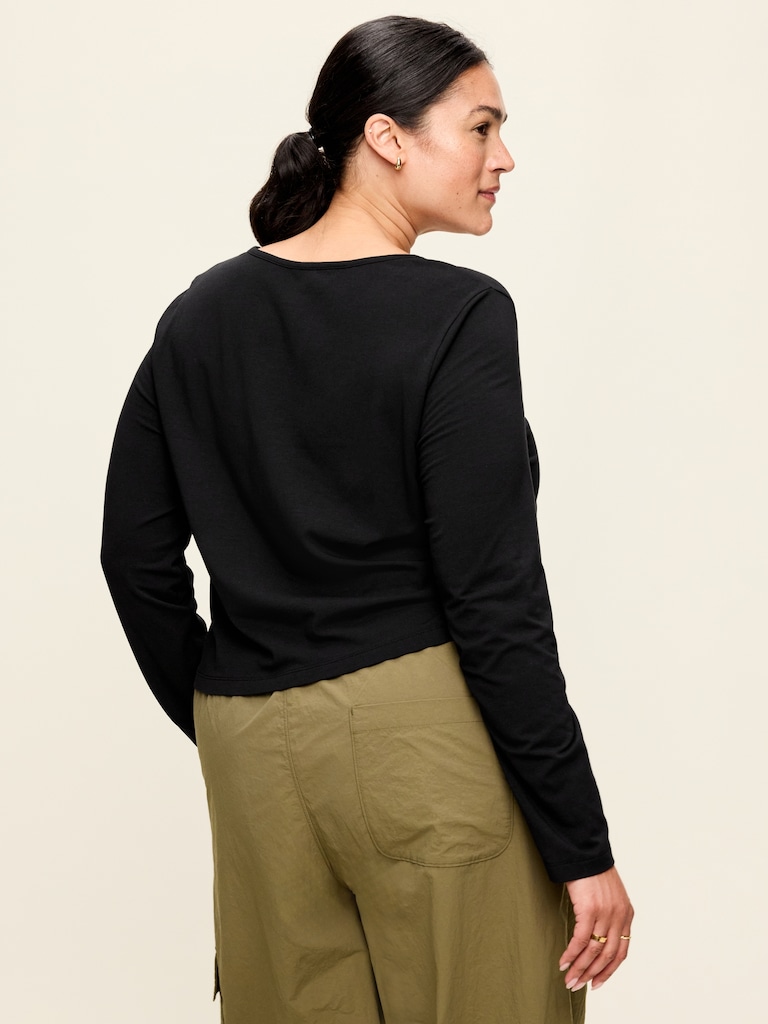 Long-Sleeve Split-Neck Top