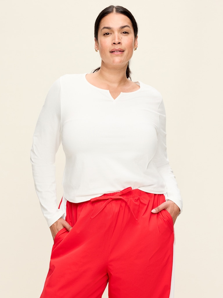 Long-Sleeve Split-Neck Top