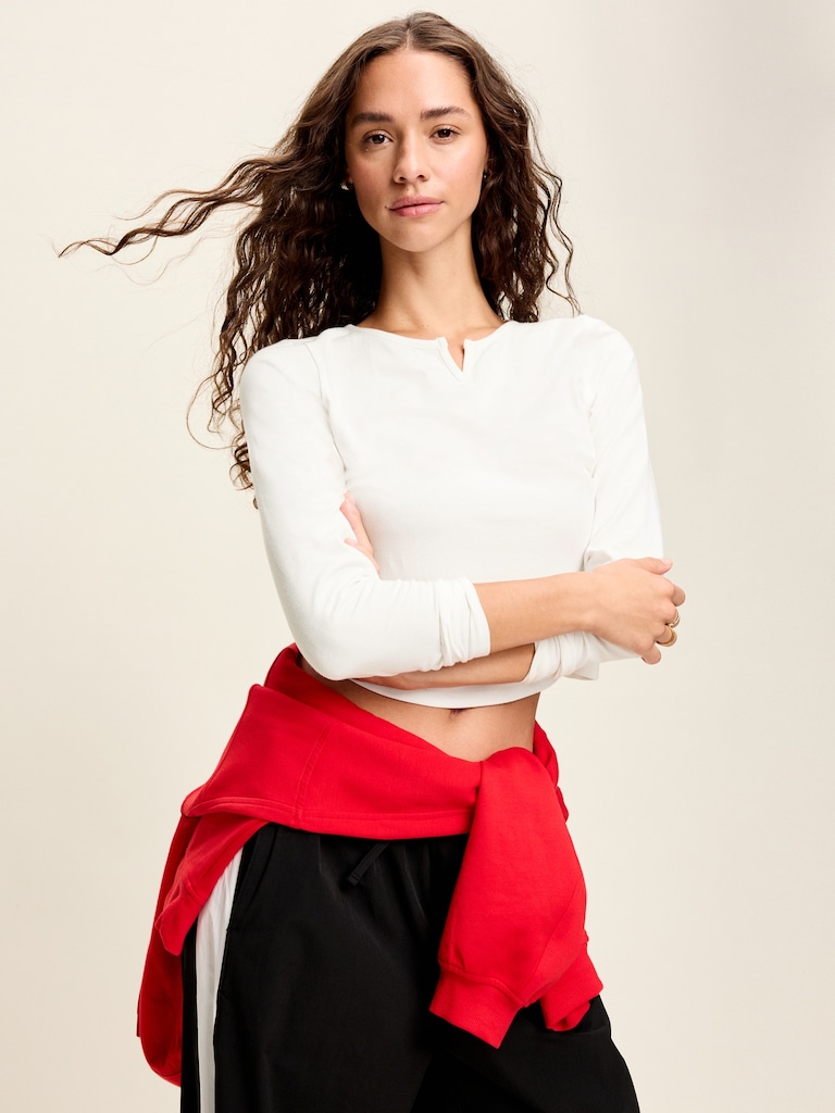 Long-Sleeve Split-Neck Top