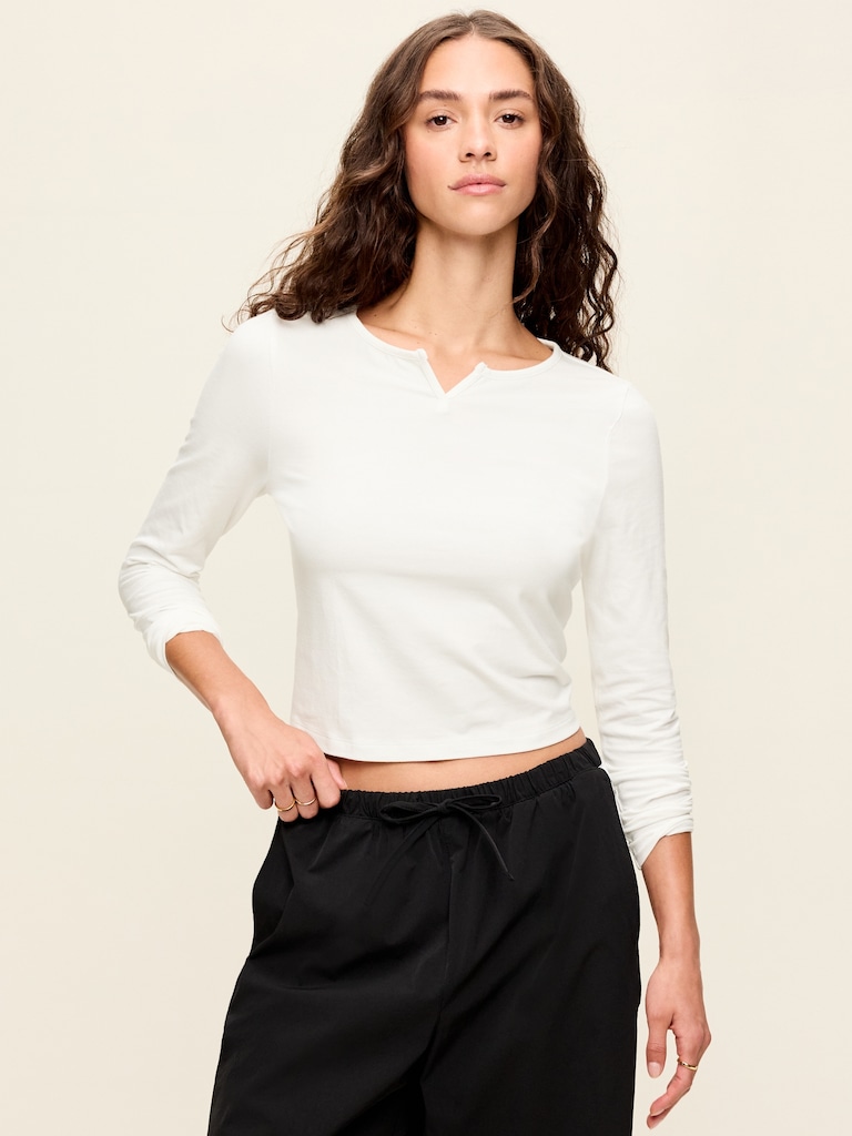 Long-Sleeve Split-Neck Top