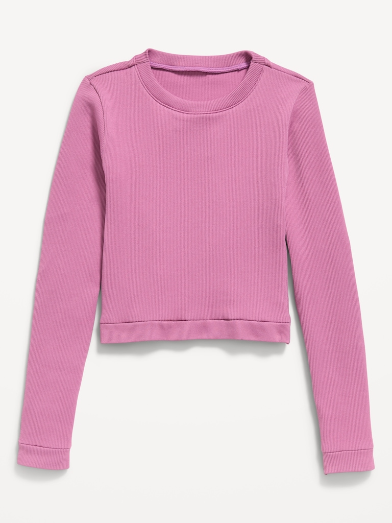 Fitted Long-Sleeve Seamless Ribbed Performance Top for Girls