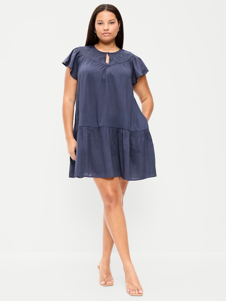 Flutter-Sleeve Mini Swing Dress