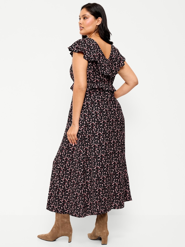 Flutter-Sleeve Crepe Maxi Dress
