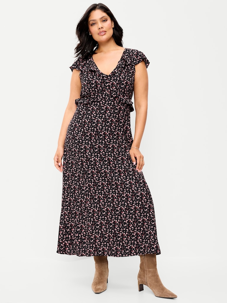 Flutter-Sleeve Crepe Maxi Dress