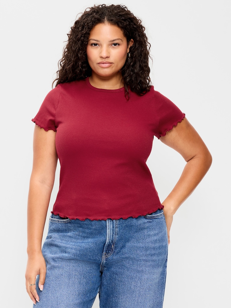 Fitted Waffle-Knit Cropped T-Shirt