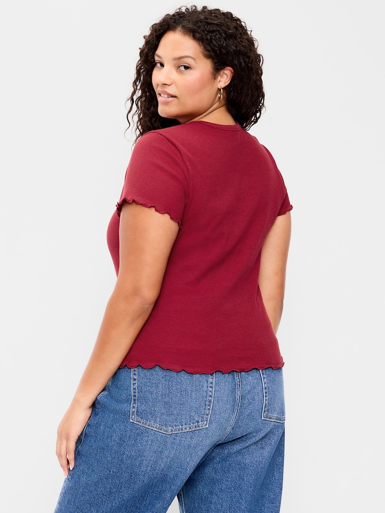 Fitted Waffle-Knit Cropped T-Shirt