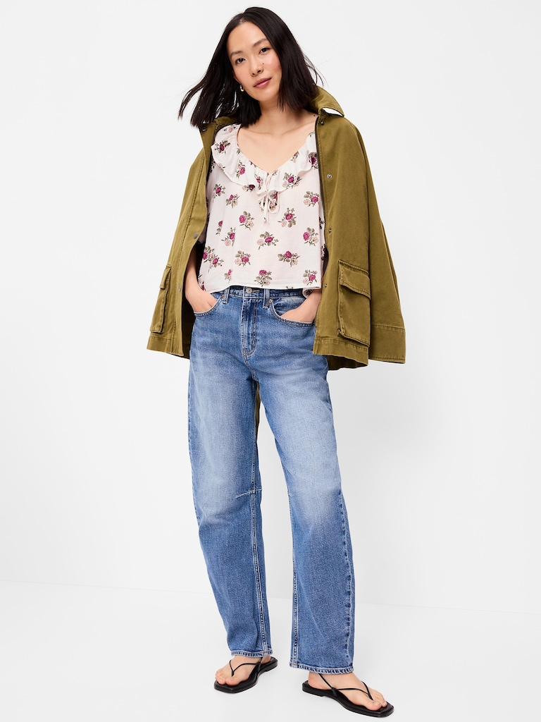 Ruffle Collar Tie-Front Top