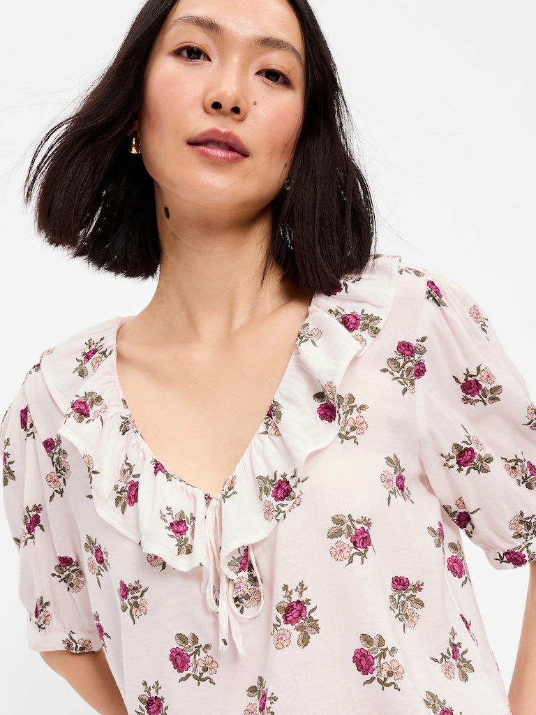 Ruffle Collar Tie-Front Top
