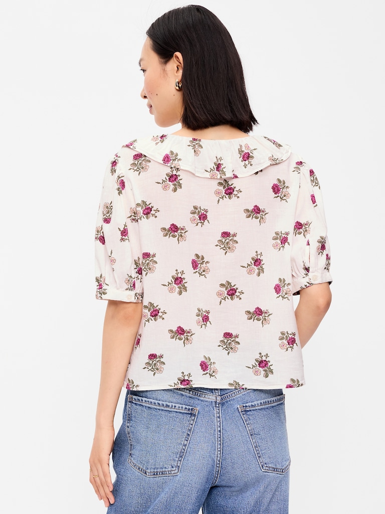 Ruffle Collar Tie-Front Top
