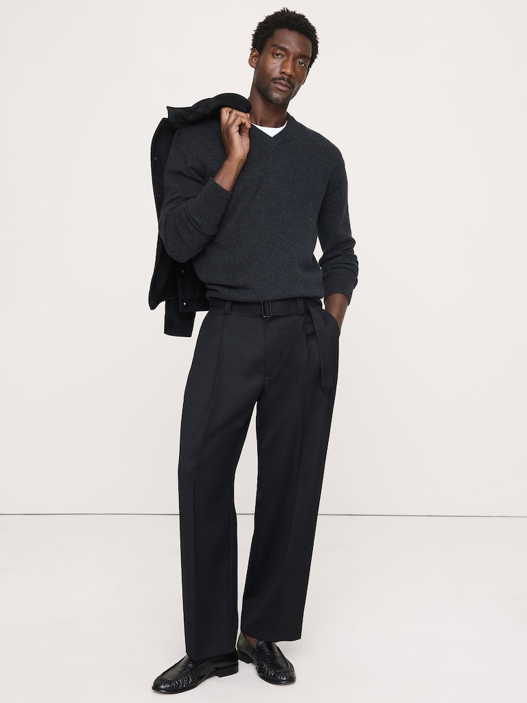Loose Belted Twill Dress Pant
