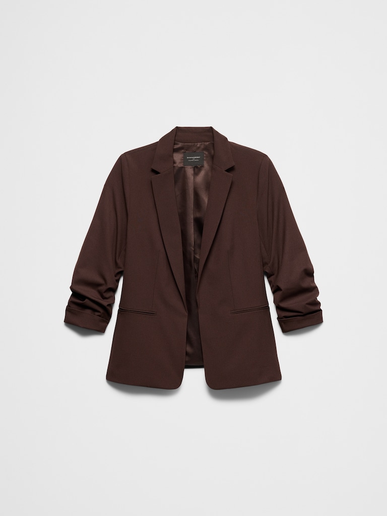 Sculpted Stretch Ruched-Sleeve Blazer