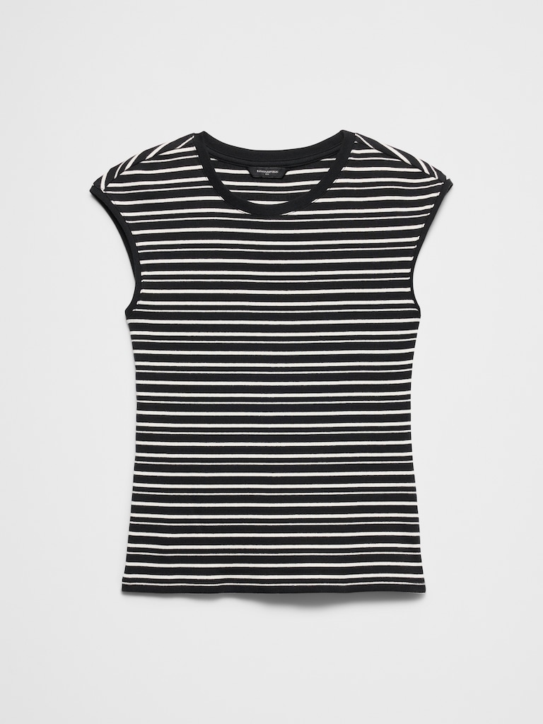 Ribbed Cap-Sleeve T-Shirt