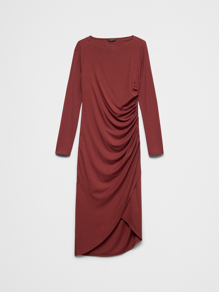 Soft Knit Shirred Midi Dress